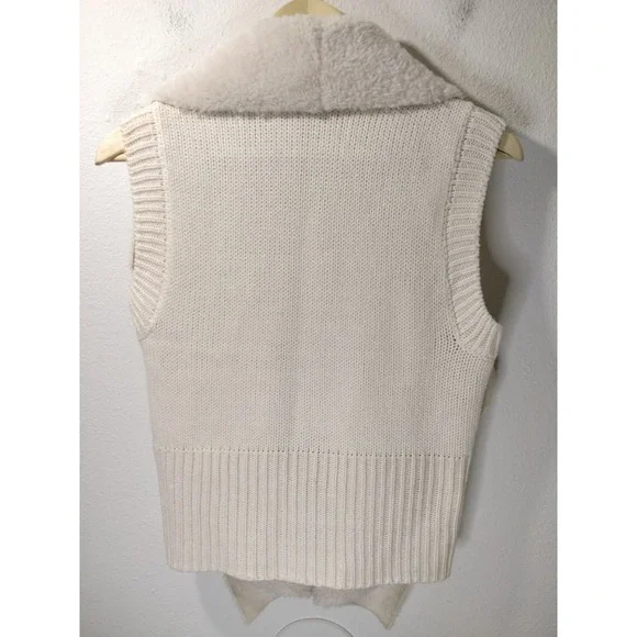 3/$20 LOFT Ivory Cream White Suede Sherpa Open Front Knit Vest Size XS - Picture 4 of 7